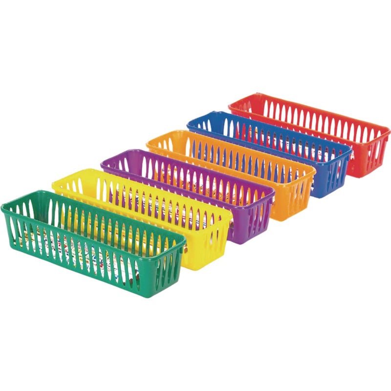 Really Good Stuff Storage Baskets, Set of 6 - Rainbow Colors with Sliding Lids - Plastic Mesh Bins for Pencils, Markers, Art Supplies - 3.25x10x2.5 inches - Image 3